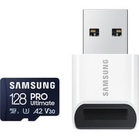 SAMSUNG PRO Ultimate 128 Go microSDXC, Carte mémoire Bleu, UHS-I U3, Classe 3, V30, lecteur de carte inclus