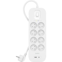 Belkin SurgePlus multiprise à 8 prises avec usb Blanc, 8x prises, 1x USB-C, 1x USB-A