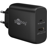 goobay 45W GaN USB-C PD Dual Fast Charger Noir, 1x USB-C, 1x USB-A