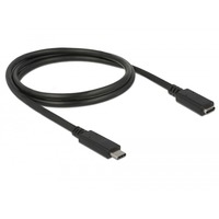 DeLOCK USB-C mâle > USB-C femelle, Câble d'extension Noir, 1 mètre