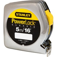 Stanley Mètre à ruban Powerlock ABS Chrome, 5 mètres/ 16 pieds (ft), largeur 19mm