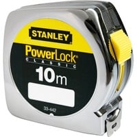 Stanley Mètre ruban ABS Powerlock, Mètre à ruban Chrome,  10 mètres, largeur 25mm