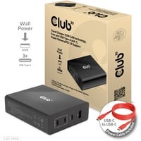 Club 3D Chargeur de voyage 132W Technologie GAN, Quatre ports USB Type-A et C Noir