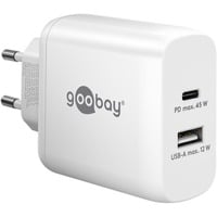goobay 45W GaN USB-C PD Dual Fast Charger Blanc, 1x USB-C, 1x USB-A