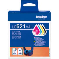 Brother LC521VAL Cartouche d'encre originale de - multipack Noir, Cyan, Magenta, Jaune, 4 pièce(s), 500 pages, 500 pages, Multi pack