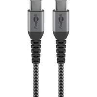 goobay Câble textile USB-C avec connecteurs métalliques Gris/Argent, 0,15 mètre, 60W