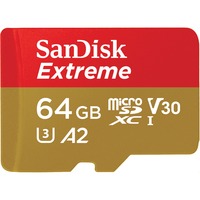 SanDisk Extreme microSDXC 64 Go , Carte mémoire UHS-I U3, Classe 10, V30, A2, adaptateur inclus