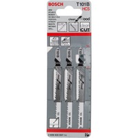 Bosch Lames de scie sauteuse T 101 B Clean for Wood, Lame de scie Lames de scie sauteuse, Contre-plaqué, Bois tendre, Acier fin au carbone, Gris, 2,7 mm, 3 cm