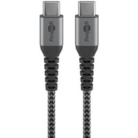 goobay Câble textile USB-C avec connecteurs métalliques Gris/Argent, 0,5 mètre, 60W