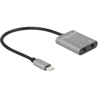 DeLOCK USB-C > 2x 3,5 mm Jack, Répartiteurs, Switch Gris/Noir, 0,15 mètres