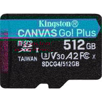 Kingston Carte microSDXC Canvas Go Plus Gen4 200R A2 U3 de 512 Go, pack unique sans ADP, Carte mémoire Noir, pack unique sans ADP, 512 Go, MicroSD, Classe 10, UHS-I, 200 Mo/s, 160 Mo/s