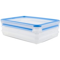 Emsa Clip & Close 3 x conteneurs de conservation des aliments 1 L, Boîte Transparent/Bleu