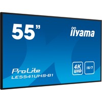 iiyama ProLite LE5541UHS-B1 55" 4K Ultra HD, Affichage public Noir, 4K UHD, VGA, HDMI, RS-232c, USB, LAN, Audio