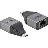 DeLOCK USB-C 3.1 Gen 1 (male) > RJ-45 Gigabit LAN 10/100/1000 Mbps, Adaptateur Gris/Noir, 0,135 mètres