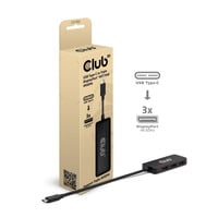 Club 3D USB-C vers Triple DisplayPort MST Hub Noir, 3x DisplayPort, 4K60Hz, DP 2.1 AltMode