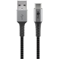 goobay Câble textile USB-C > USB-A avec connecteurs métalliques Gris/Argent, 1 mètre