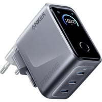 Anker Prime Charger (160W, 3 ports, Smart Display), Chargeur Gris, GaN, 3x USB-C, 140W max.