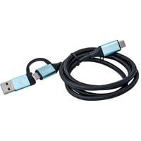 i-tec Câble USB-C > USB-C avec adaptateur USB 3.0 intégré Noir/Bleu clair, 1 mètre