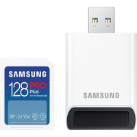 SAMSUNG PRO Plus 128 Go SDXC, Carte mémoire Blanc, UHS-I U3, Classe 3, V30, lecteur de carte inclus