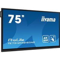 iiyama Prolite TE7512MIS-B3AG, Affichage public Noir, 4K UHD, tactile, WiFi, VGA, HDMI, USB-C, LAN, audio