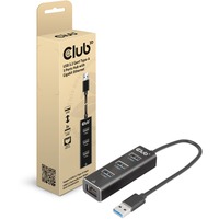 Club 3D USB 3.2 Gen1 Type-A, 3 Ports Hub avec Gigabit Ethernet, Station d'accueil Noir