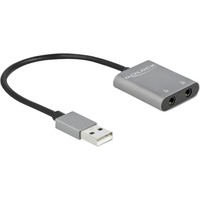 DeLOCK USB-A > 2x Stereo Jack (female), Répartiteurs, Switch Gris/Noir, 0,15 mètres