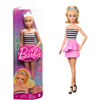 Barbie Fashionistas #213 - Poupée blonde avec haut rayé, jupe rose et lunettes de soleil