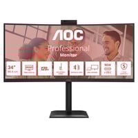AOC CU34E4CW 34" Moniteur UltraWide incurvé  Noir, HDMI, DisplayPort, Audio, LAN, USB-C, Webcam