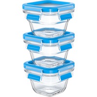 Emsa CLIP & CLOSE N1050700 boîte hermétique alimentaire Carré Régler Bleu, Transparent 3 pièce(s) Transparent/Bleu, Régler, Carré, Bleu, Transparent, Verre, 420 °C, -40 - 420 °C