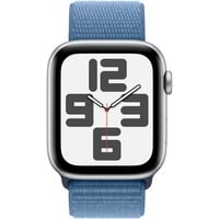 Apple  Watch SE (2023) , Smartwatch Argent/Bleu, 44 mm, Bandeau sportif tissé, Aluminium