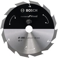 Bosch 160X1.5/1X20 T12 lame de scie circulaire 16 cm 1 pièce(s) Bois, 16 cm, 2 cm, 9500 tr/min, Bosch, Biseau supérieur alterné