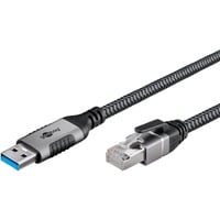 goobay Adaptateur réseau USB-A 3.2 Gen1 vers RJ-45, Carte réseau Noir/Argent, 10 mètres