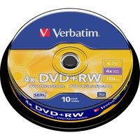 Verbatim DVD+RW 4,7 Go, Support vierge DVD DVD+RW, 120 mm, Boîte à gâteaux, 10 pièce(s), 4,7 Go