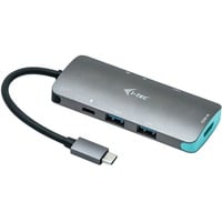 i-tec Station d'accueil USB-C métallique Nano Gris, Avec fil, USB 3.2 Gen 1 (3.1 Gen 1) Type-C, 100 W, Argent, Turquoise, MicroSD (TransFlash), SD, 3840 x 2160 pixels
