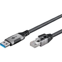 goobay USB-A 3.0 > RJ-45, Carte réseau Noir/Argent, 1.5 mètre
