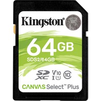 Kingston Canvas Select Plus SDXC 64 Go, Carte mémoire Noir, SDS2/64GB, Class 10 UHS-I U3