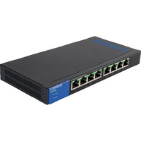 Linksys Commutateur Gigabit PoE de bureau à 8 ports (LGS108P), Switch Noir/Bleu, Non-géré, Gigabit Ethernet (10/100/1000), Connexion Ethernet, supportant l'alimentation via ce port (PoE), Montage mural