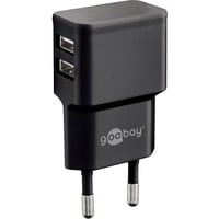 goobay Dual USB-A chargeur Noir, 2x USB-A