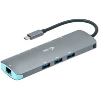 i-tec Station d'accueil USB-C métallique Nano Gris, Avec fil, USB 3.2 Gen 1 (3.1 Gen 1) Type-C, 100 W, 10,100,1000 Mbit/s, Argent, Turquoise, MicroSD (TransFlash), SD