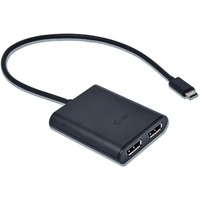 i-tec USB-C > Dual DisplayPort, Adaptateur Noir, 0,3 mètres, 4K
