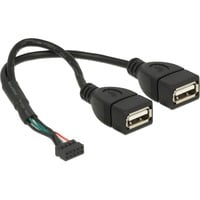 DeLOCK Connecteur USB 2.0 femelle 2,00 mm 10 broches > 2 x USB-A 2.0 femelle, Câble en Y Noir, 0,15 mètre