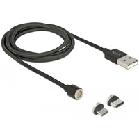 DeLOCK Ensemble de câbles de données et de charge USB magnétiques pour Micro USB / USB Type-C Noir, 1,1 mètre