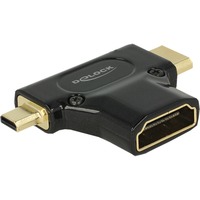 DeLOCK HDMI-A/HDMI Mini-C+ Micro-D, F/M+M Mini-HDMI + Micro-HDMI Noir, Adaptateur Noir, F/M+M, HDMI, Mini-HDMI + Micro-HDMI, Femelle, Mâle, Or, 3840 x 2160 pixels