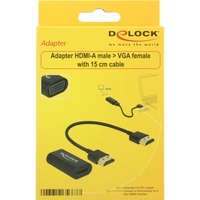 DeLOCK HDMI A (femelle) > VGA (femelle), Adaptateur Noir, 0,15 mètre