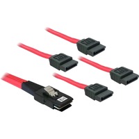 DeLOCK Mini SAS 36 broches mâle > 4x SATA 7 broches, Adaptateur Rouge, 1 mètre