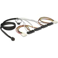 DeLOCK Mini SAS HD SFF-8643 > 4 x SAS SFF-8482 + alimentation + Sideband, Adaptateur Noir, 1 mètre