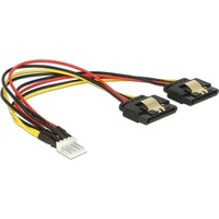 DeLOCK Power Floppy 4 broches mâle > 2 x SATA 15 broches femelle, Câble en Y Noir/Rouge, 0,2 mètre