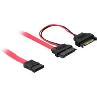 DeLOCK Slim SATA 13 broches > SATA 7 broches + SATA Power, Adaptateur Rouge, 0,5 mètre