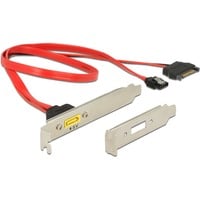 DeLOCK Slot bracket SATA 6 Gb/s 7 pin + SATA 15 pin power > SATA male pin 8 power, Câble Rouge/Argent, 0,3 mètres