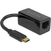 DeLOCK SuperSpeed USB-C (USB 3.1 Gen 1) mâle > Gigabit LAN 10/100/1000 Mbps compact, Adaptateur Noir, 0,135 mètre